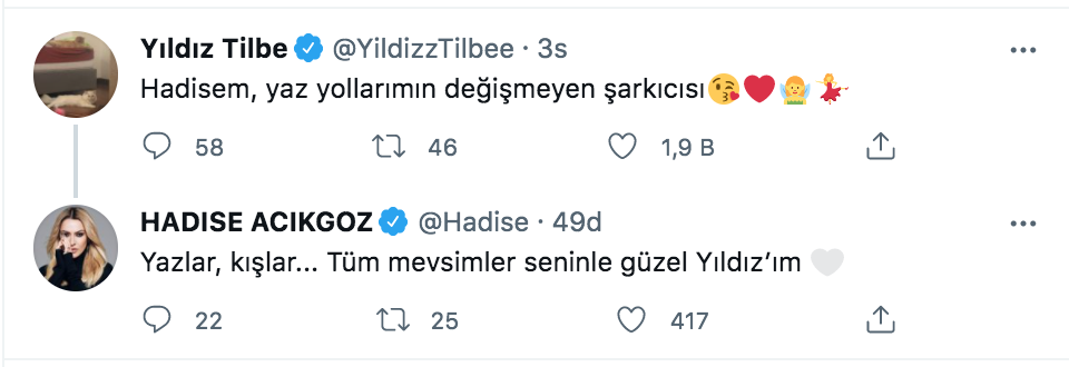 yildiz tilbe nin ovgulerine hadise den yanit